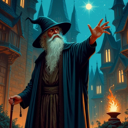 wizard casting a spell in castle