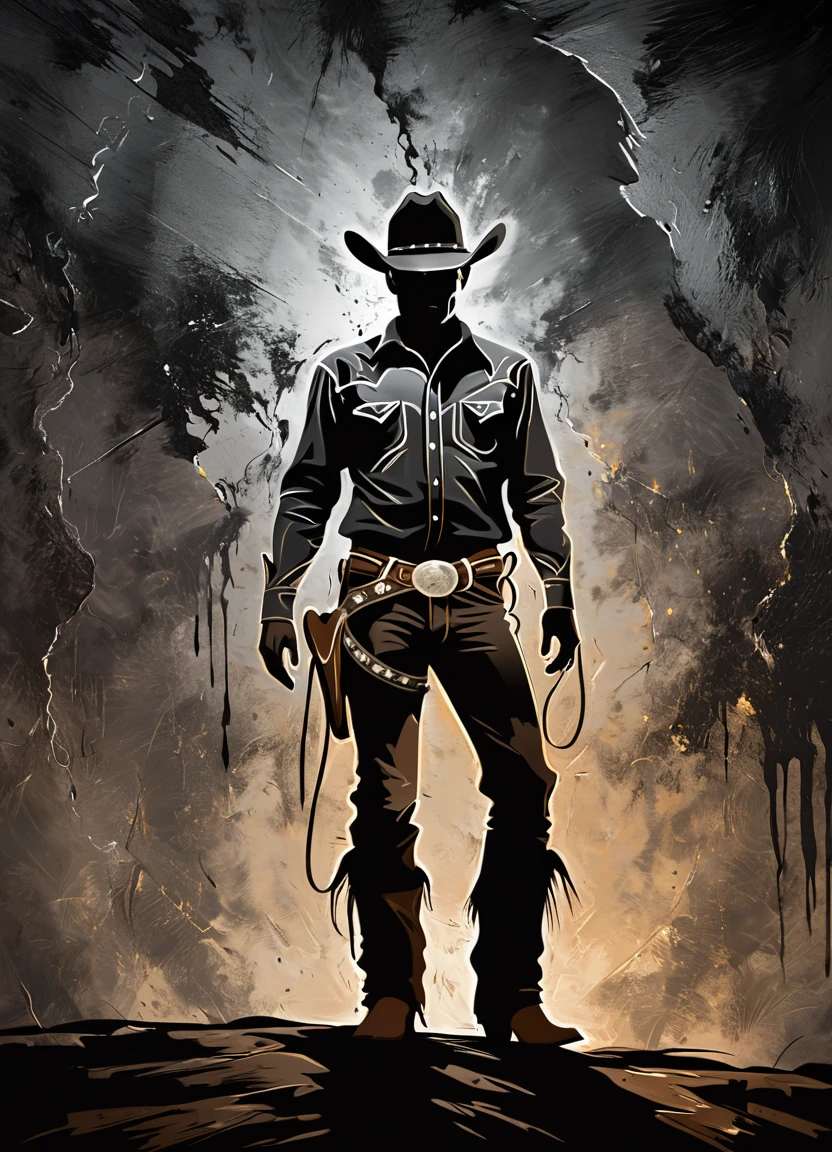 foilart, abstract, western, cowboy, standing, night, black, <lora:Foil-Art:0.8>