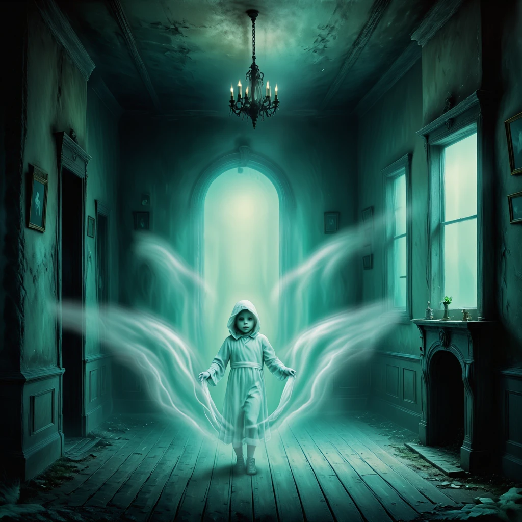 A spectral child in a rustic old house.

Atmospheric.

ghstlyCE style