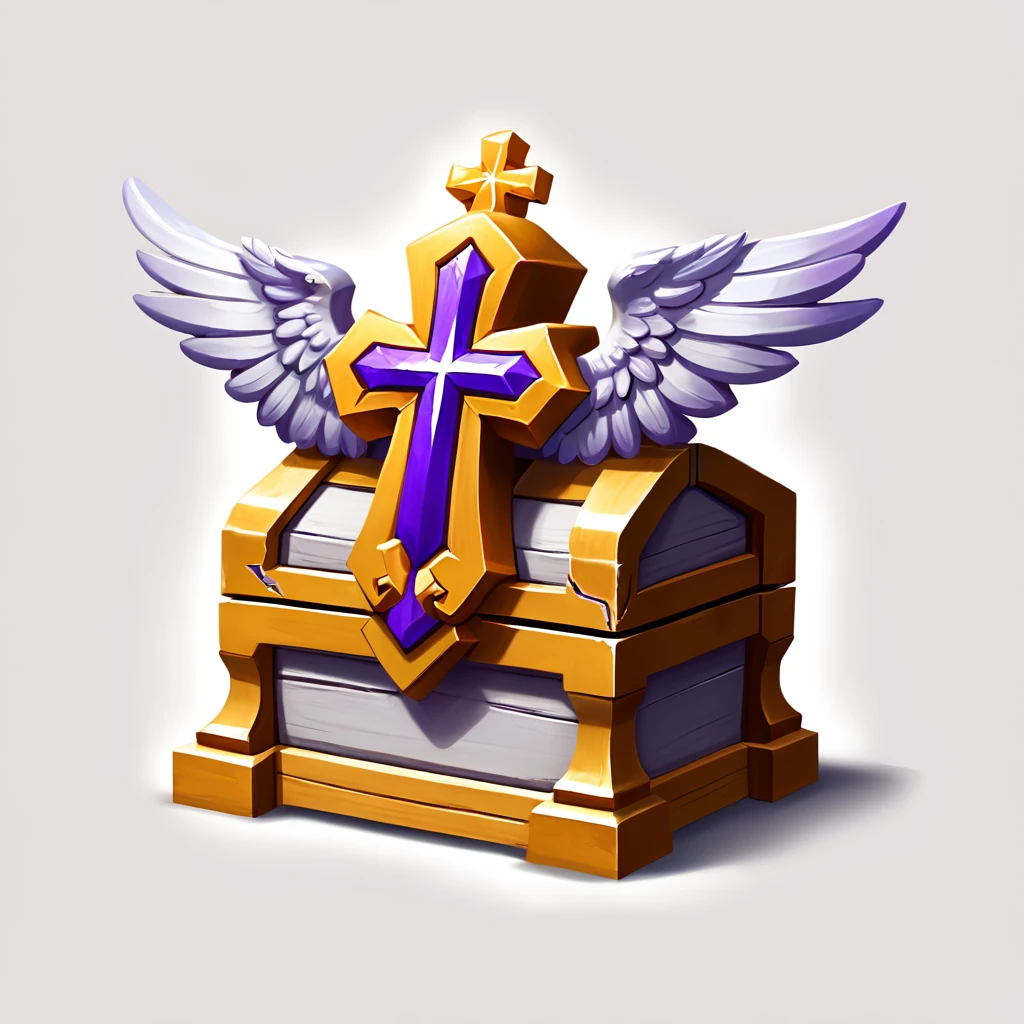 casualchest <lora:casualchests:1>, game chest, game icon,  ((white background)), ((simple background)), ((solid background)), ((wings)), ((holy cross))