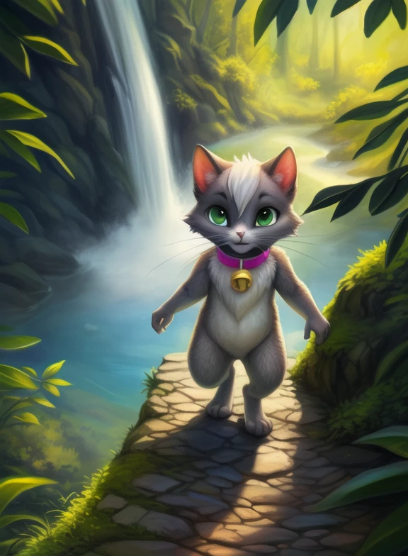 <lora:TrudiRudTruYif:1> TrudiRudTru, cat, gray fur, green eyes, chibi, pink nose, pink collar with golden bell,
[  solo, (nature), forest, day, clouds, waterfall,]  (walking, view from above,)
(beautiful, aesthetic, perfect, delicate, intricate, saturated colors), masterpiece, digital drawing, best quality,
[by kenket|by totesfleisch8], by thebigslick:by silverfox5213:0.8], [by syuro, by paloma-paloma::0.2, (Tricksta, TotesFleisch8)