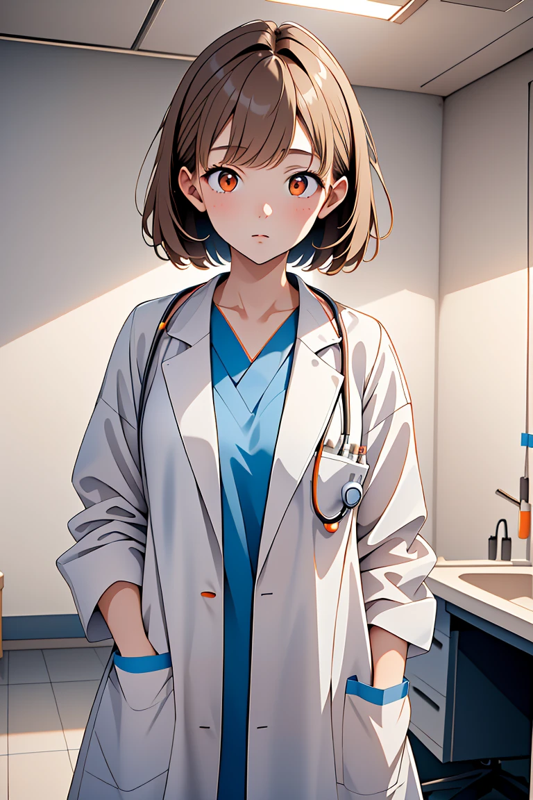 (RAW photo, best quality,facing the viewer,from front), operating room, overhead surgical light,blurred background, focused, dithering,backlighting,
 <lora:3dcc_Kimo_Tsunoda_V1.0:0.65> 3dcc, kimo tsunoda, 1girl, solo, light brown hair, orange eyes,
 <lora:DW_PG_Doctor_LabcoatOverScrubs1_1:0.8> labcoat and scrubs, 1girl, solo, looking at viewer, stethoscope,