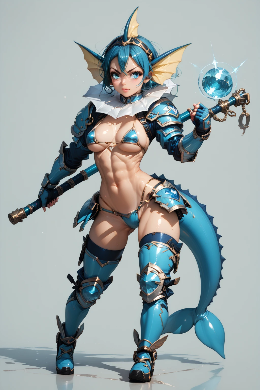 score_9, score_8_up, score_7_up, score_6_up, BREAK, 1girl, bikiniarmor, <lora:Bikini_Armor_PonyXL:1> full body, dynamic pose, holding weapon, vaporeon, micro bikini,