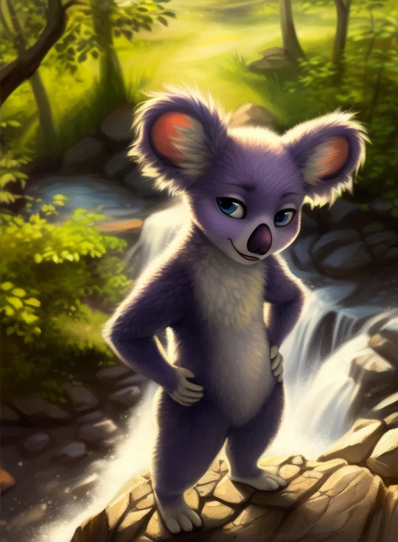 <lora:MirandaTheOutDom:0.8> MirandaTheOut, koala, light purple fur, blue eyes, (chibi,)
[  (nature), forest, day, clouds, waterfall,  smile,]  ((Hands on hips, standing, high-angle view,))
(beautiful, aesthetic, perfect, delicate, intricate, saturated colors), masterpiece, digital drawing, best quality,
[by kenket|by totesfleisch8], by thebigslick:by silverfox5213:0.8], [by syuro, by paloma-paloma::0.2, (Tricksta, TotesFleisch8)