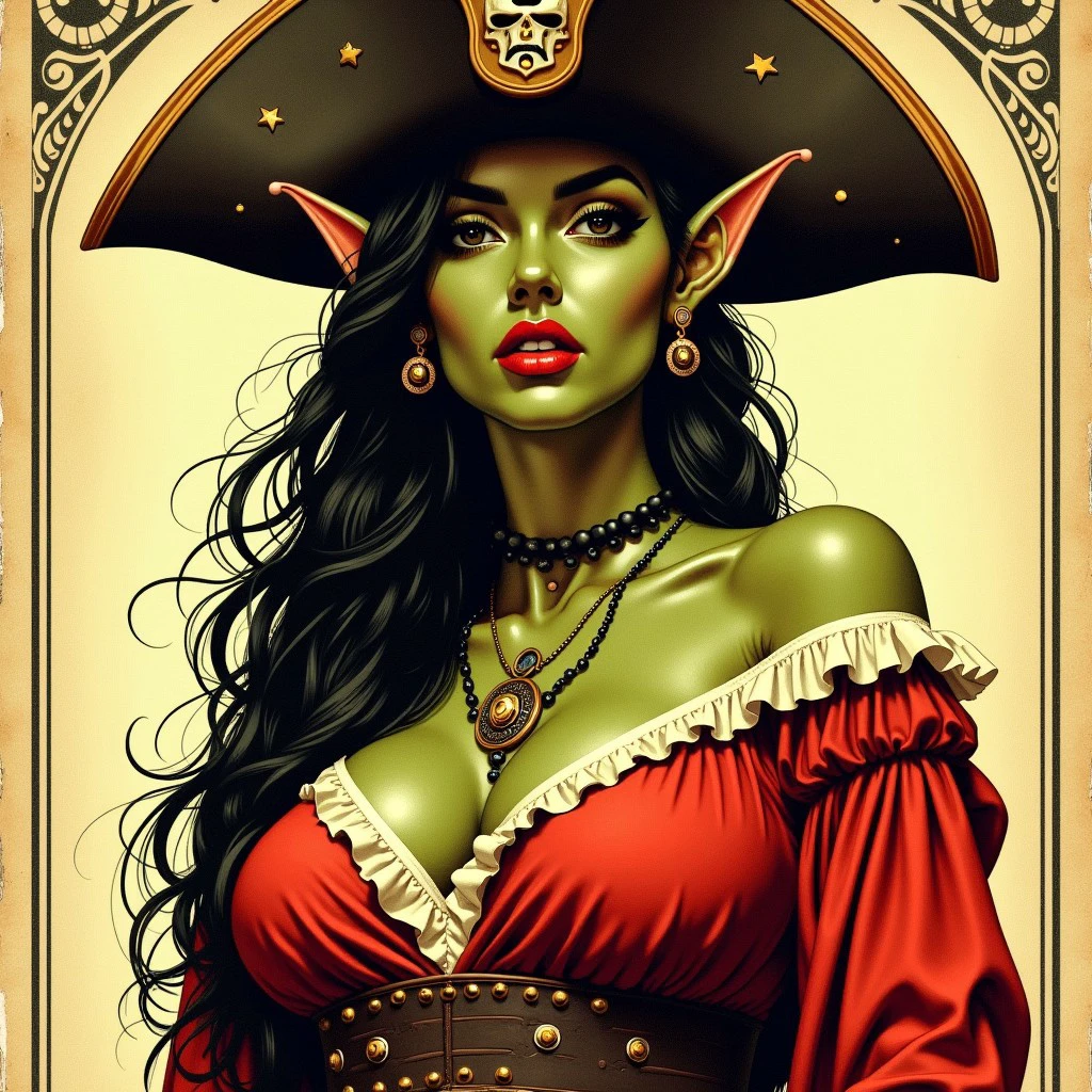 retro art of  sexy pirate elf