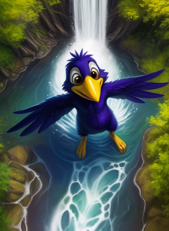 <lora:RudiRudTrudYif:0.8> RudiRudTrud, raven, bird, dark blue feathers, orange paws, dark brown eyes, beak, ( chibi, baby, nude, naced, )  arms wings
[  solo, (nature), forest, day, clouds, waterfall,] ((  high-angle view,))
(beautiful, aesthetic, perfect, delicate, intricate, saturated colors), masterpiece, digital drawing, best quality,
[by kenket|by totesfleisch8], by thebigslick:by silverfox5213:0.8], [by syuro, by paloma-paloma::0.2, (Tricksta, TotesFleisch8)