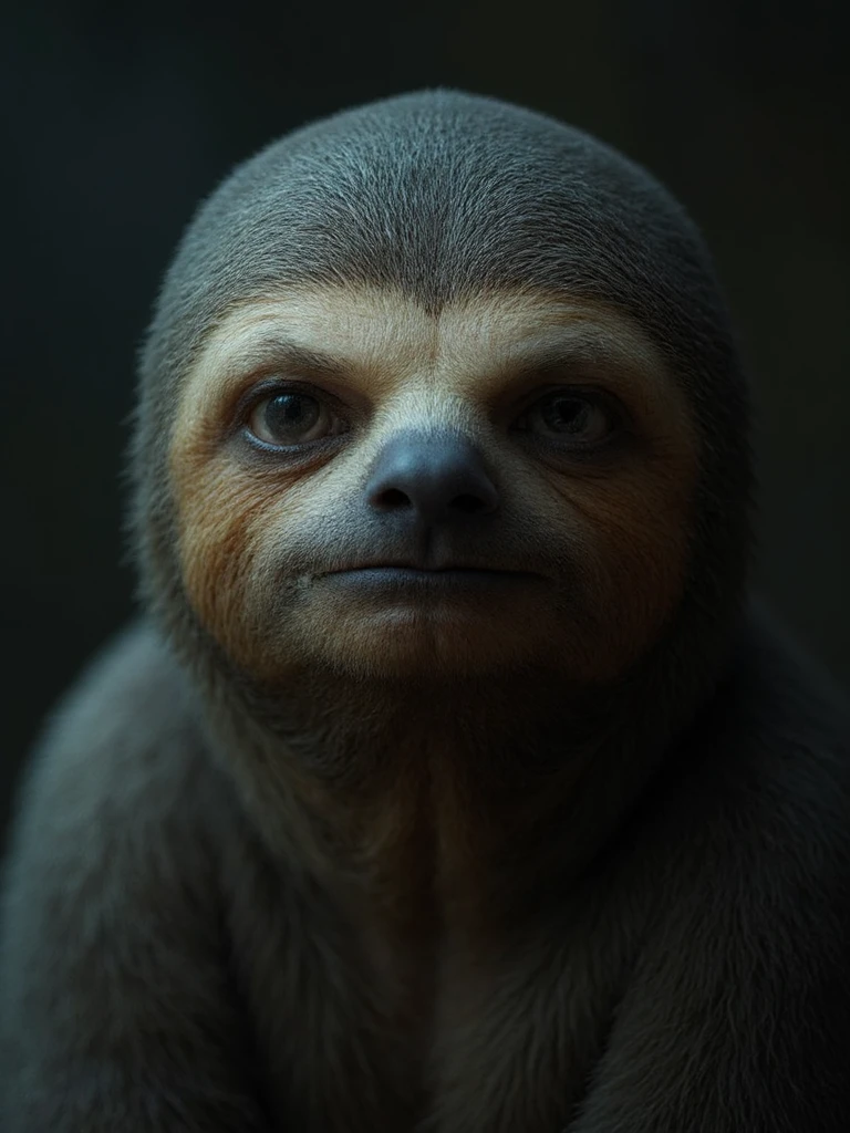 A portrait of a sloth with the human face of olasch man