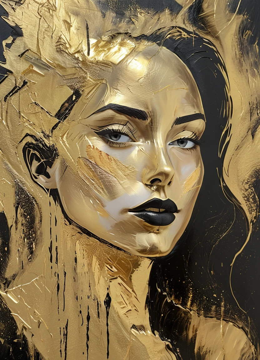 foilart, abstract, face, woman, black, gold, <lora:Foil-Art:0.8>