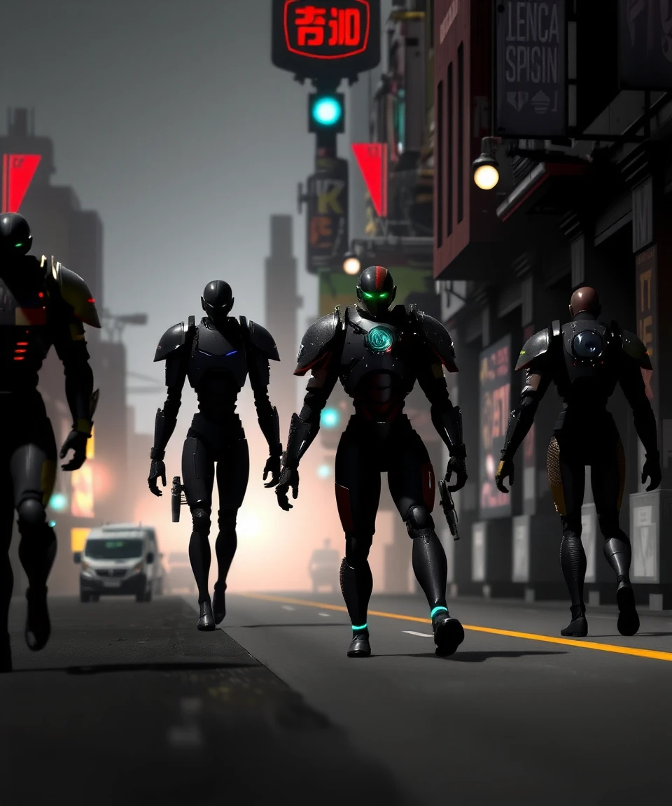 7 robot zombies attacking a building