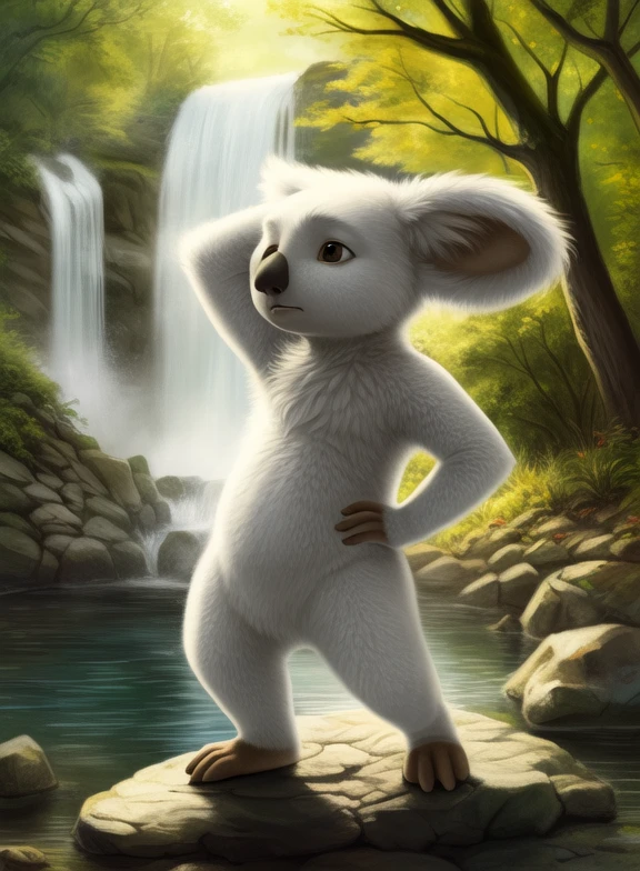 <lora:JohnnykoalaDom:0.8> Johnnykoala, koala, white fur, brown eyes, chibi,
[  (nature), forest, day, clouds, waterfall,  ]  ((Hands on hips, standing,hand behind head,))
(beautiful, aesthetic, perfect, delicate, intricate, saturated colors), masterpiece, digital drawing, best quality,
[by kenket|by totesfleisch8], by thebigslick:by silverfox5213:0.8], [by syuro, by paloma-paloma::0.2, (Tricksta, TotesFleisch8)