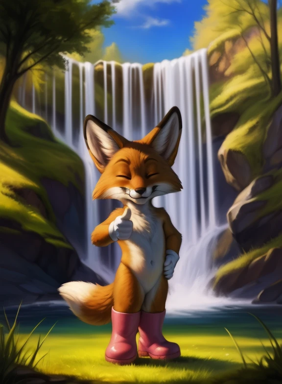 solo, naked, nude, washing his body, half body in water, wet fur, hanging from a tree,  Tail, BonkersTVTonAniYif, closed eyes, innocent smile, humming, [outdoors, forest, lake, trees] (beautiful, aesthetic, perfect, delicate, intricate, masterpiece,) [by dagasi|ancesra:0.6], [by foxovh|personalami:0.5], [by einshelm|tom_fischbach],