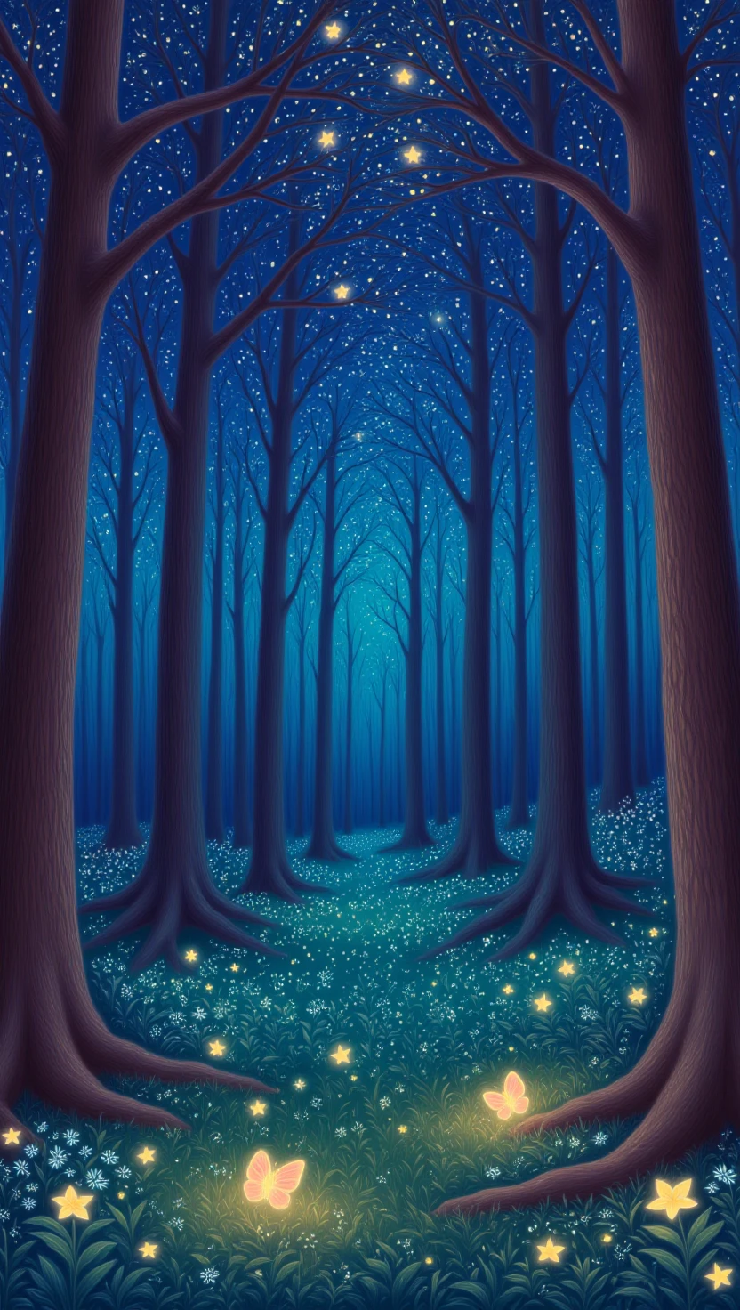 p3nc1ldraw1ng,A fantasy scene of an enchanted forest at night, where the trees are adorned with glowing bioluminescent flowers and creatures, casting a magical light across the forest floor