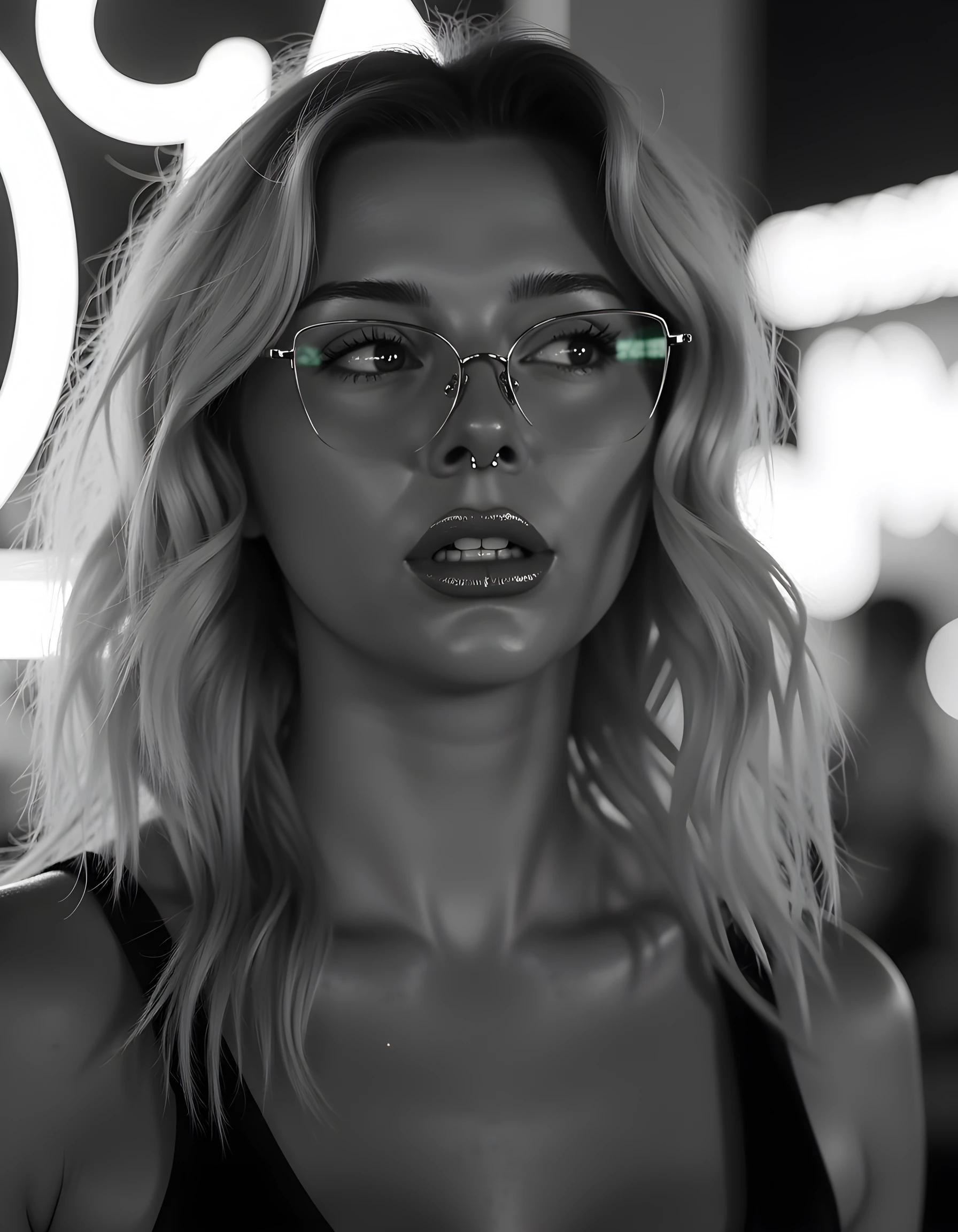 a beautiful 50-year-old woman, fat and beauty body,
light brunette, close-up, girl next door, baggy clothes, makeup, lips, glasses, night, messy hair, film grain, retro, Porta 160 color, shot on ARRI ALEXA 65, sharp focus on subject, Fujifilm XT-3High Resolution, Blonde Hair, Breasts, Large breasts,