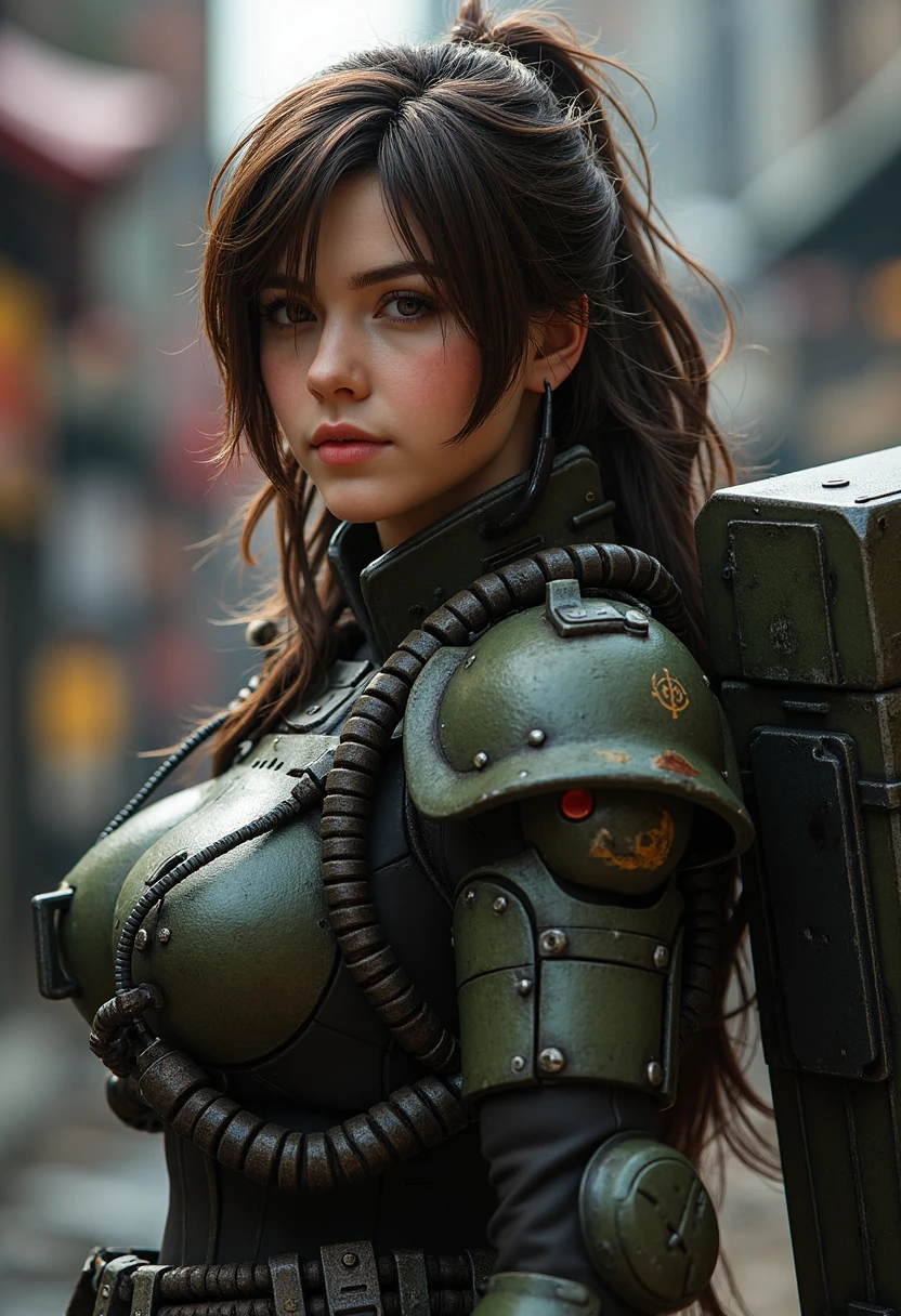 zaku, this is a highly detailed realistic photo, a female character in a zaku suit.