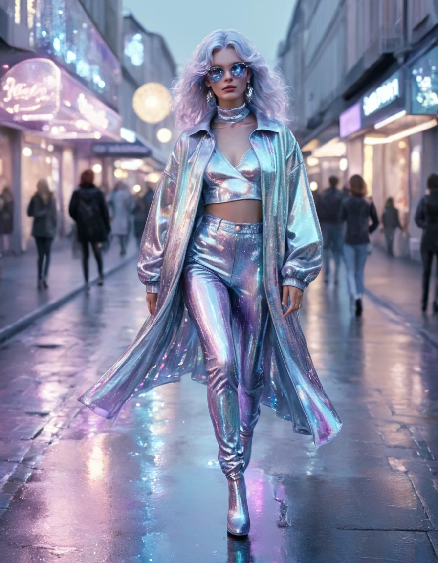 novuschroma84 style disco woman walking on a street  <lora:novuschroma84 style:1>