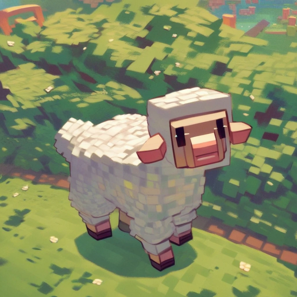 score_9_up, score_8_up, score_7_up, source_furry, minecraft sheep, sheep, park