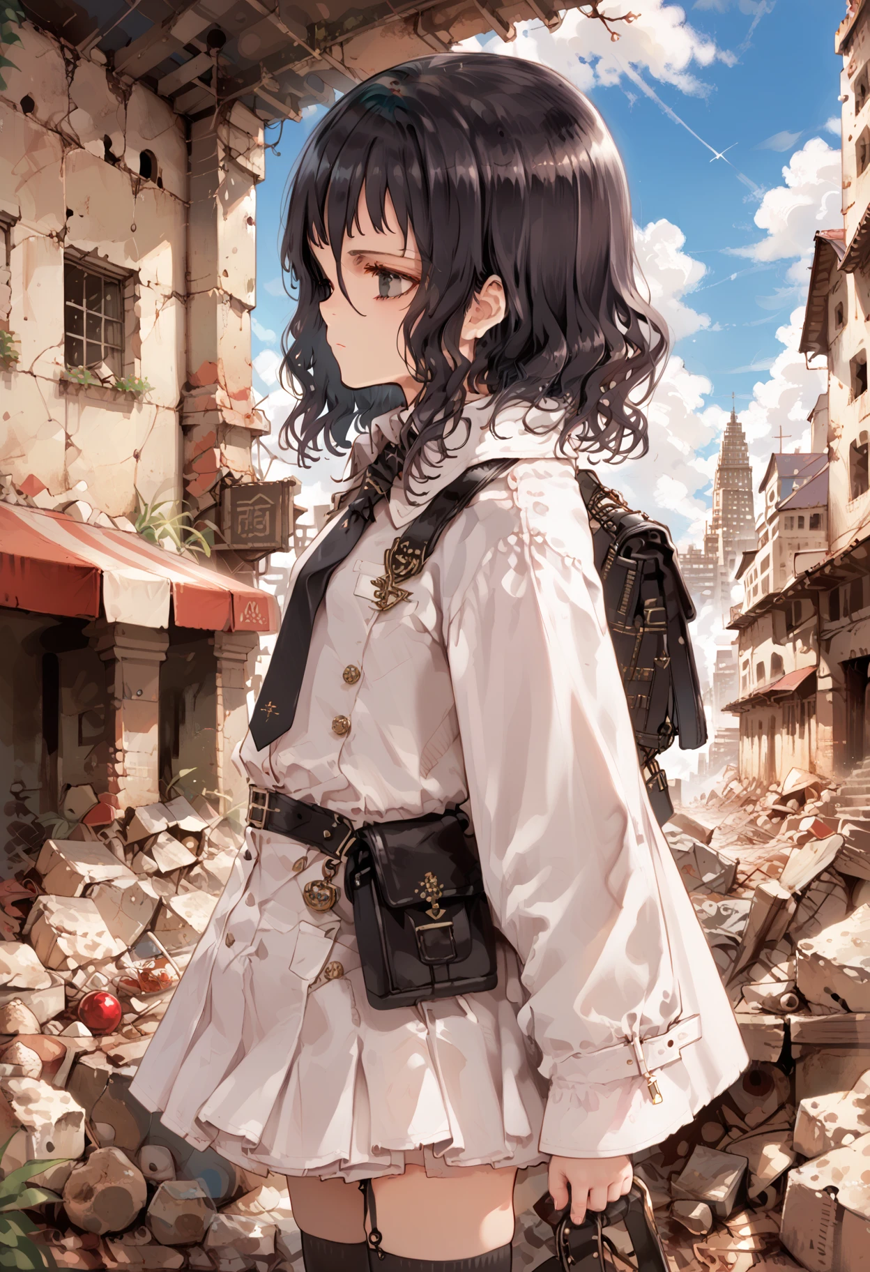 score_9,score_8_up,score_7_up,source_anime BREAK masterpiece,best quality,very aesthetic,absurdres,1girl,
<lora:thouka_p_v1.1:1>,thouka,black eyes,black hair,hair between eyes,duffel_coat,white blouse,black tie,gray pencil skirt,black_thighhighs,loafers,<lora:Fixhands_anime_bdsqlsz_V1:1>,standing,expressionless,face_focus,Skyscraper,city,rubble_ruins,in winter,upper_body,profile,from_side,, masterpiece,best quality, very aesthetic, absurdres, ultra detailed, high resolution, 4k, extremely detailed CG,