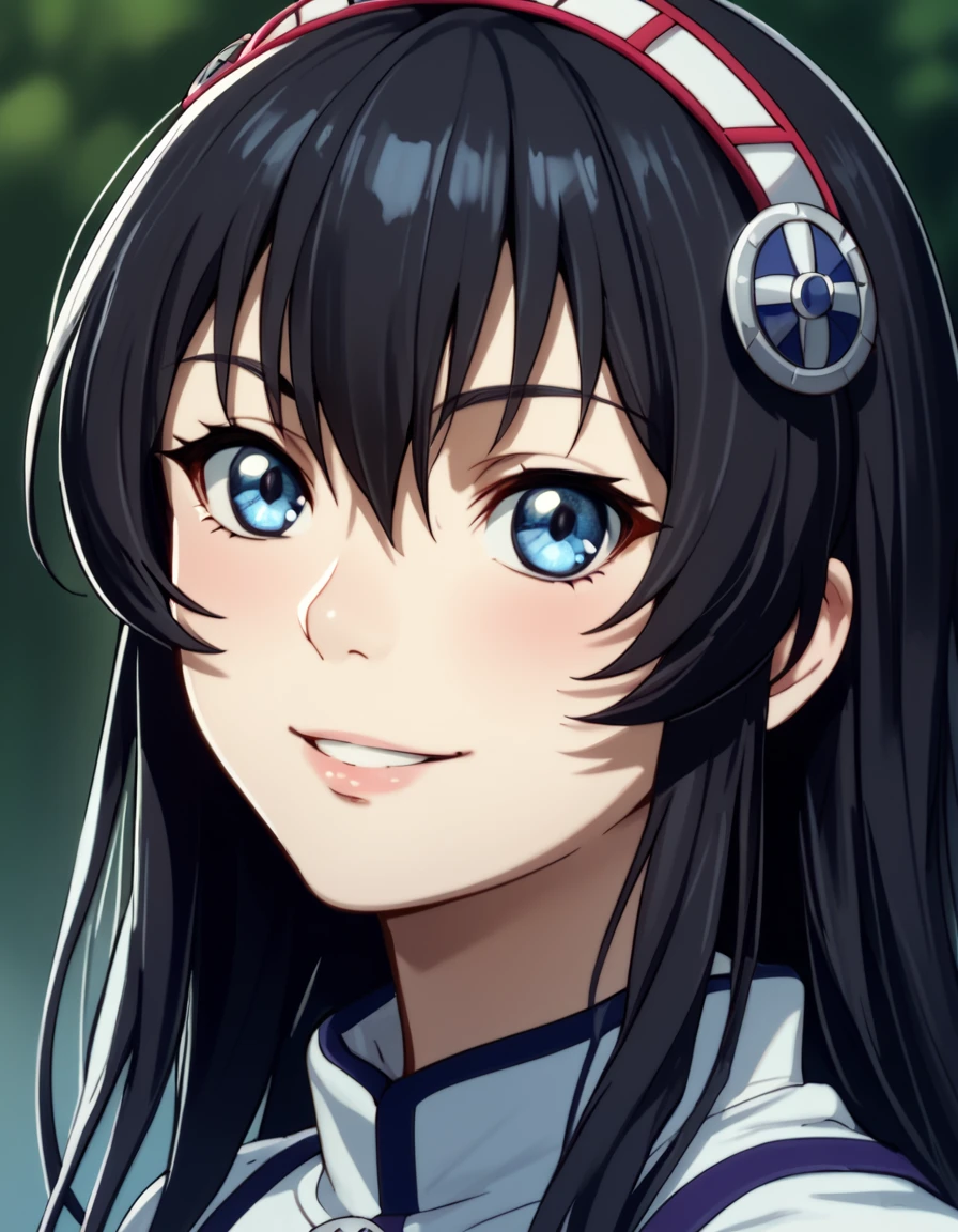 score_9, score_8_up, score_7_up, score_6_up, score_5_up, score_4_up, source_anime  <lora:PeterGrillPhilosophersTime:1>, soft smile, portrait Luvelia, long hair, blue eyes, black hair, hair ornament, hair between eyes,