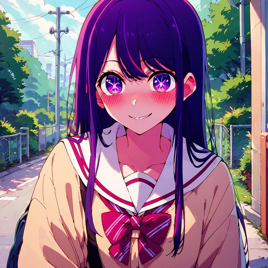 score_9, score_8_up, score_7_up, score_6_up,hoshinoai,purple_eyes, school_uniform, blush,seductive smile,:p