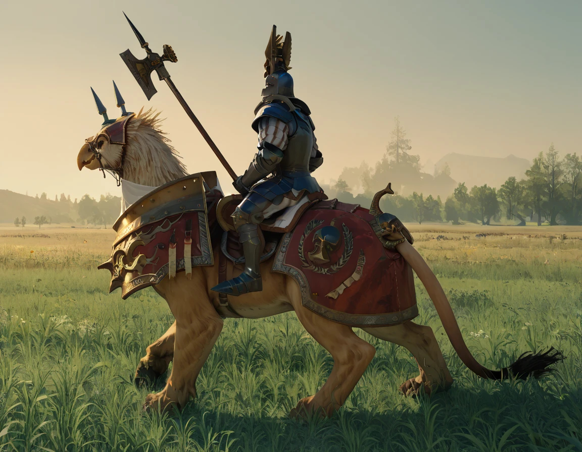 score_9, score_8_up, score_7_up, detailed,
Demigryphknight, riding animal, armor, helmet, holding polearm,
grass, field,
 <lora:Demigryph_Knight_PonyXL:0.8>