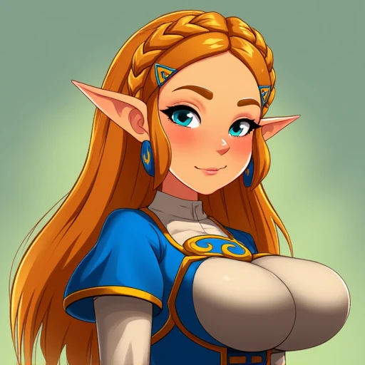 ((masterpiece)), ((best quality)), (detailed), perfect, solo, zelda, gorgeous woman, luscious lips, long hair, huge breast, deep cleavage, huge breasts, sexy,Pregnant 