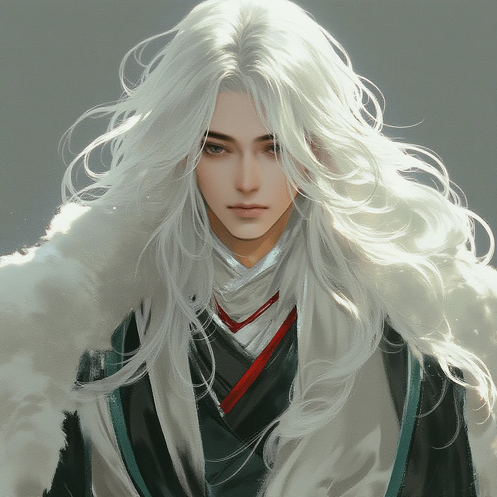 a man with long white hair and chinese style clothing, 1boy, long hair, white hair