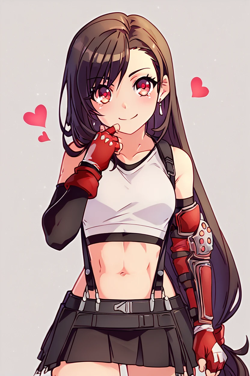 score_9, score_8_up, score_8, medium breasts, (curvy), cute, eyelashes,       BREAK, , BREAK, <lora:tifa-pdxl-nvwls-v1:0.8>, defTif, red eyes, black hair, low-tied long hair, earrings, white sports bra, black suspenders, black miniskirt, arm warmers, black elbow gloves, elbow pads, red gloves,, <lora:PrismaIllya_PDXL_v3:1.0>, , BREAK,  smile, looking at viewer, cowboy shot,  embedding:zPDXL, Expressiveh, <lora:SDXLFaeTastic2400:0.5>,  <lora:Expressive_H-000001:0.4>,