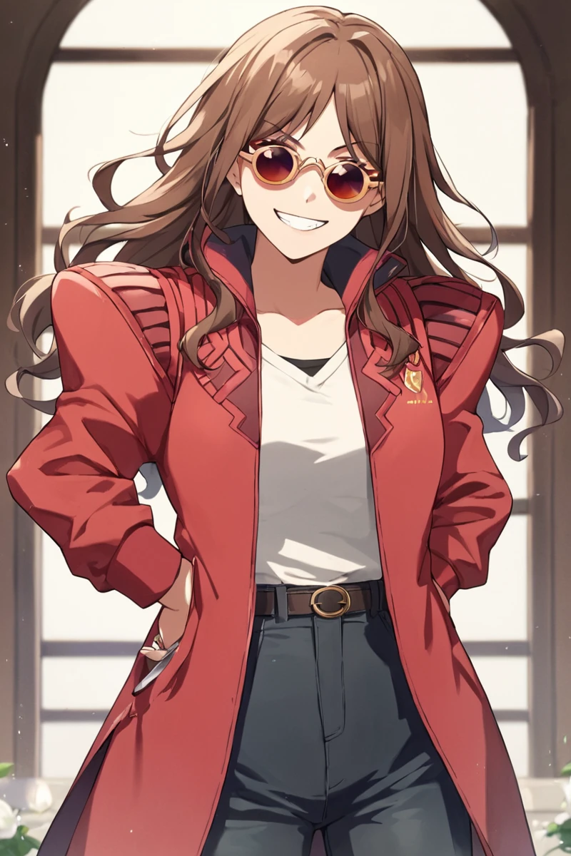 <lora:BazzConcordXL:1:lbw=CHARALL>, (BazzConcord, red jacket, sunglasses, red coat), 
looking at viewer, smirk, grin, holding knife, nagasaki soyo, sidelocks,brown hair, long hair,, 1girl, solo,solo_focus,, (masterpiece),(best quality),extreamly delicate and beautiful,illustration,absurdres, high quality,  anime style illustration,score_9, score_8_up, source_anime,score_9_up,