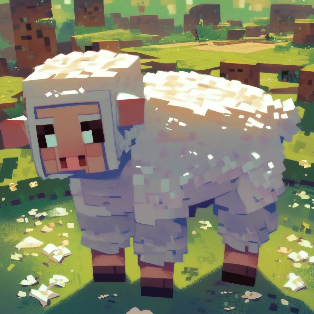 score_9_up, score_8_up, score_7_up, minecraft sheep, sheep, square head, square body, white fur, park