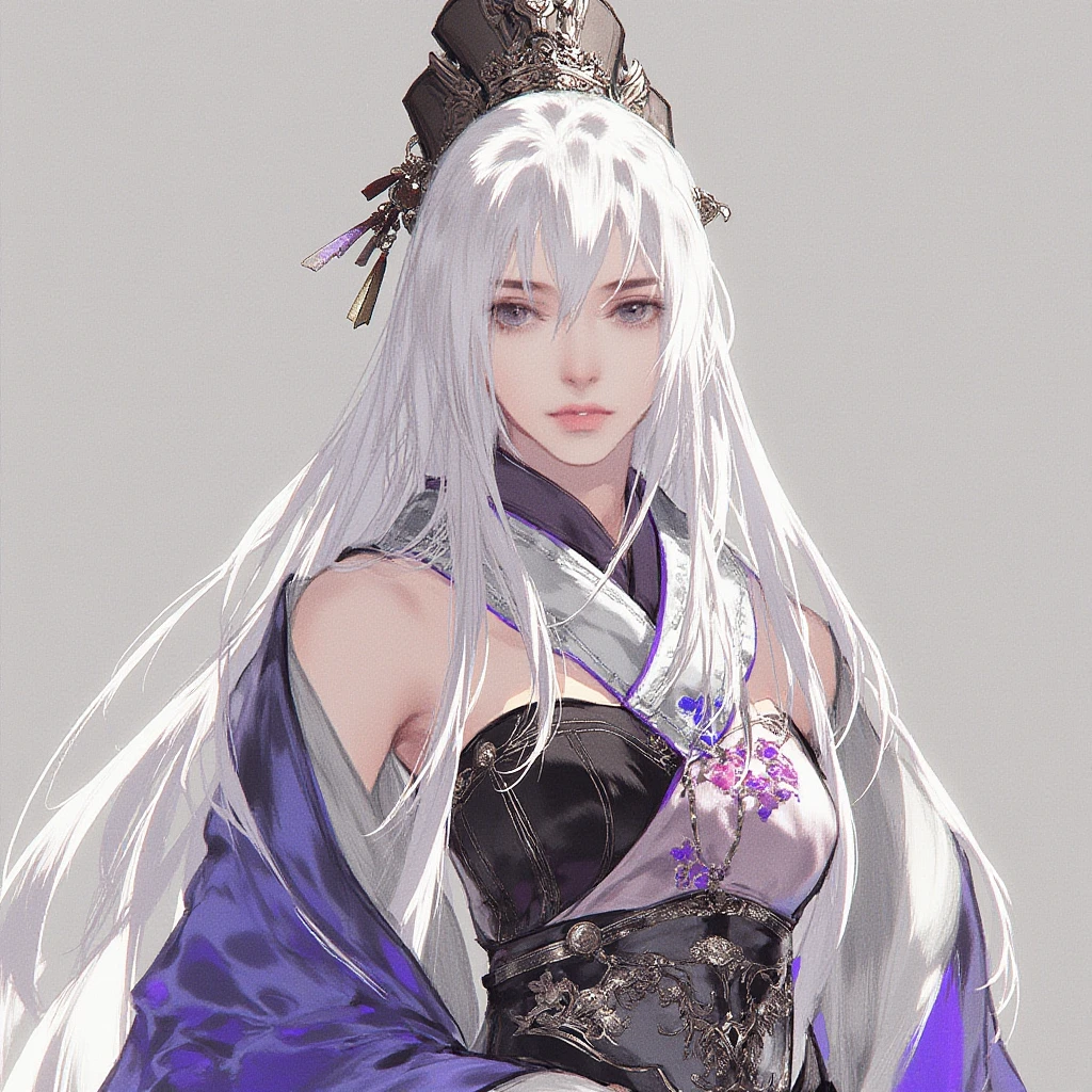 a woman with long white hair and chinese style clothing, 1girl, long hair, white hair