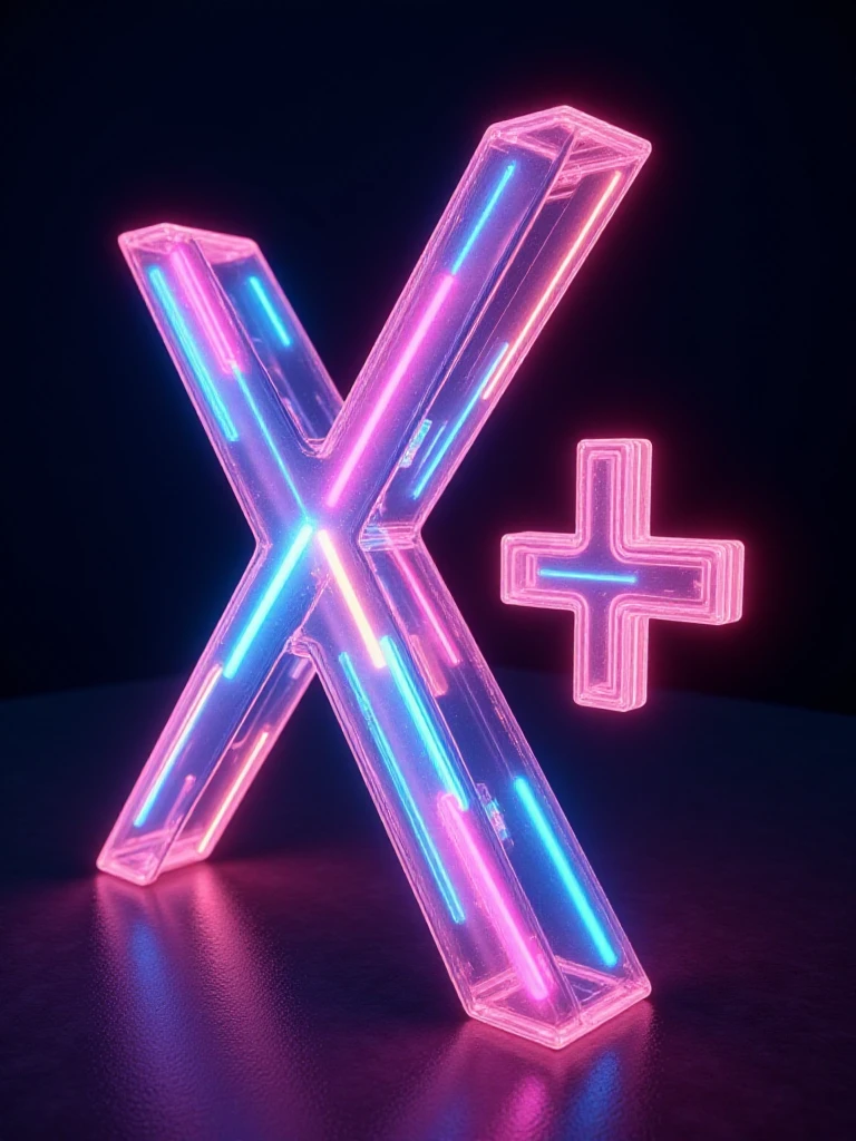 Write a large "X+" with a transparent and colorful, glowing effect