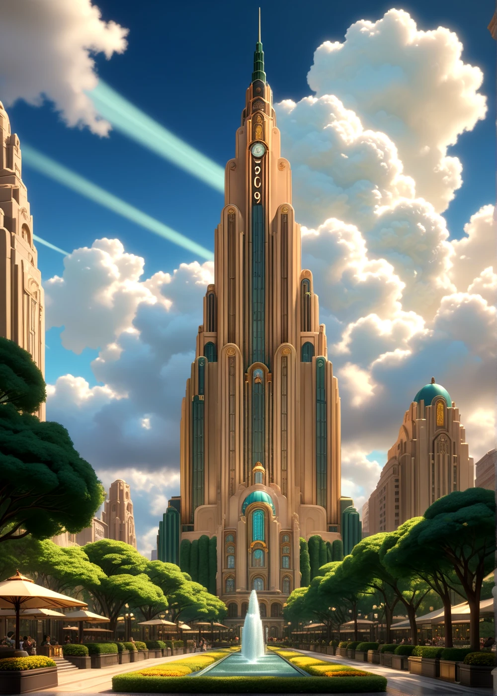 score_9, score_8_up, score_7_up,
<lora:Art_Deco_(Architecture)_(SDXL)_(AD):1> Art Deco, scenery, architecture, monumental architecture,  building, city, cityscape, 
8K, In'ei, chiaroscuro, rim lighting, perfect depth of field shot, ray tracing, beautiful, subsurface scattering, idealized city, wide beautiful boulevards, busy city center, parks and manicured lawn areas, large parks, plazas, detailed fluffy anime clouds, skyscrapers, made out of limestone, art deco windows, photographic realism, art by Thomas Kinkade, soft lighting, soft shading,  
BREAK zPDXL, zPDXLxxx,  <lora:wowifierXL:0.2> art by mooncryptowow <lora:sdxl_lightning_8step_lora:0.4> <lora:detailed_notrigger:0.5>