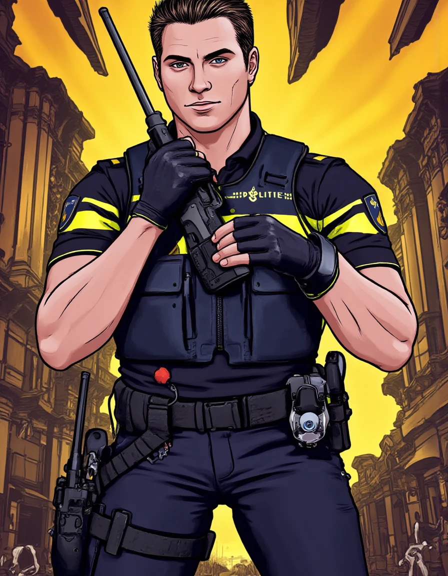 <lora:politie:1.8> politie, police uniform,, Indie game art, Vector Art, Borderlands style, Arcane style, Cartoon style, Line art, Disctinct features, Hand drawn, Technical illustration, Graphic design, Vector graphics, High contrast, Precision artwork, Linear compositions, Scalable artwork, Digital art, cinematic sensual, Sharp focus, humorous illustration, big depth of field, Masterpiece, trending on artstation, Vivid colors, trending on ArtStation, trending on CGSociety, Intricate, Low Detail, dramaticâââ