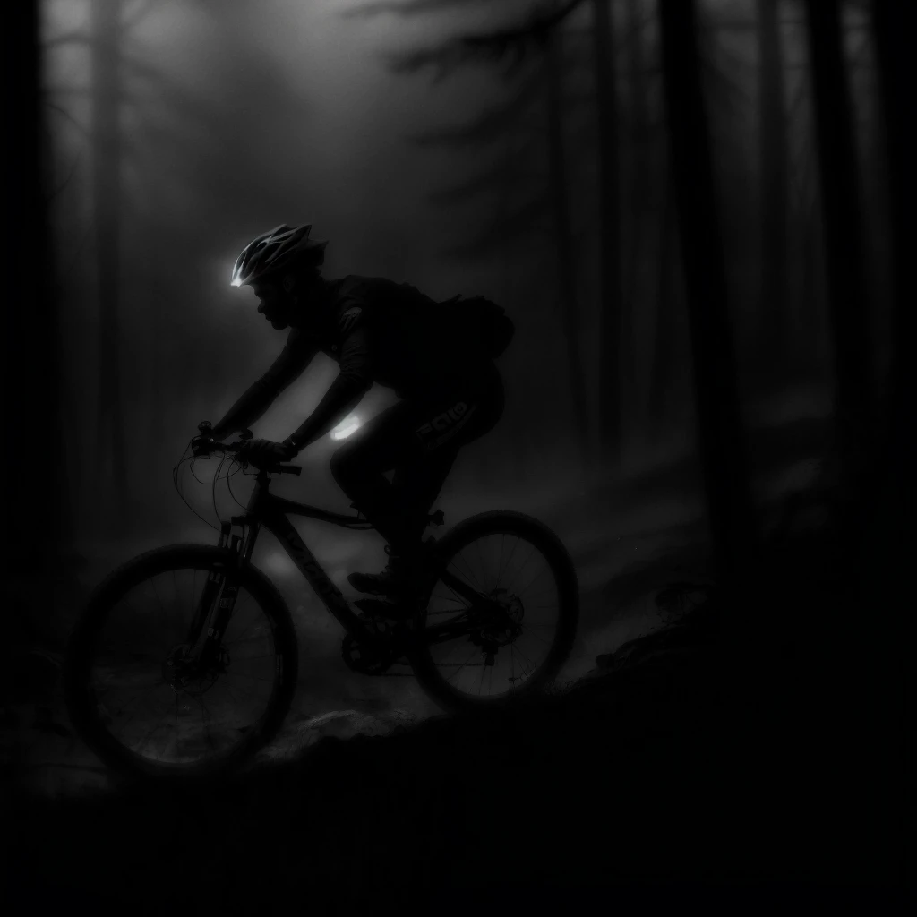 award winning close-up photo, a man riding a bike in a forest, intricate details, modelshoot style, dreamlikeart, dramatic lighting, 8k, highly detailed, trending artstation,  <lora:LIMBO_STYLE:1>