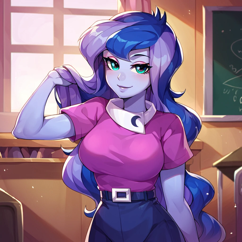 score_9_up, score_8_up, score_7, score_6_ Vice Principal Luna \(eg\), high quality, best quality, looking at viewer, 1girl, classroom background, source_cartoon