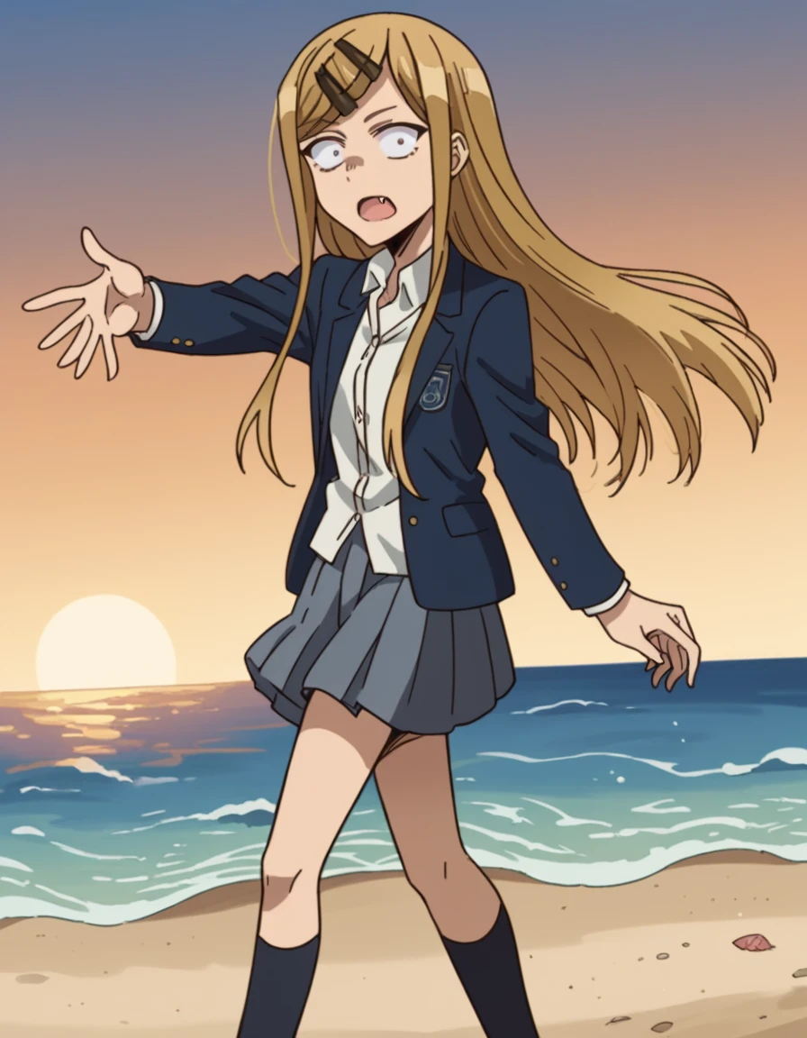 masterpiece, best quality, anime screencap,   Taiga Aisaka, Main Outfit, outdoors, beach, sunglasses, smoking, cigarette, dynamic angle, dynamic pose,  <lora:JN_Taiga_Aisaka_Illus:0.8>