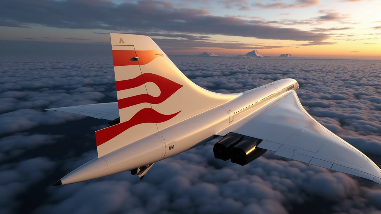 a side view photo,from below, of a concorde flying over the matterhorn, professional background, dramatic light, gorgeous, intricate, elegant, highly detailed, extremely fine detail, sharp focus, colorful, epic, best, modern, romantic, cinematic, artistic, surreal, contemporary, dynamic, full color, great composition, atmosphere, perfect, symmetry, vivid, coherent, beautiful, emotional,<lora:concorde:1>