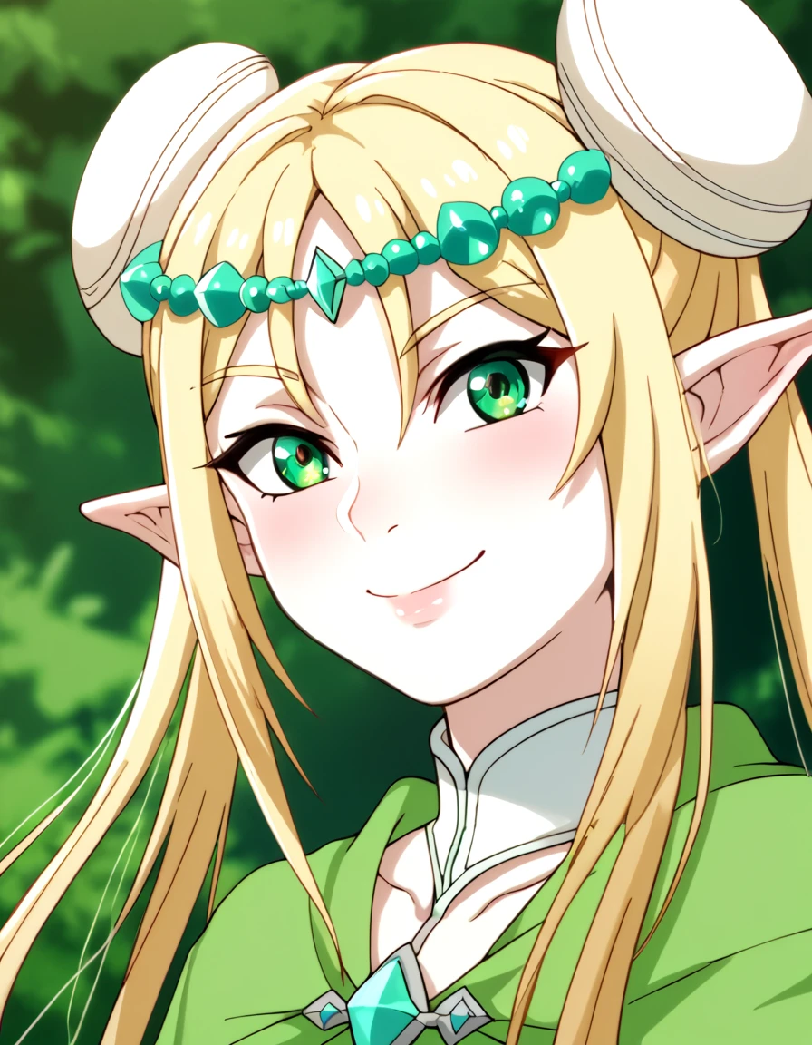 score_9, score_8_up, score_7_up, score_6_up, score_5_up, score_4_up, source_anime  <lora:PeterGrillPhilosophersTimeV2:1>, soft smile, portrait,  VeganEldriel, very long hair, twintails, blonde hair, green eyes, hair ornament, pointy ears, elf, double bun,