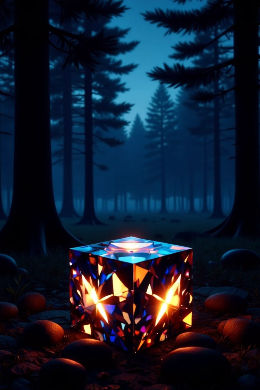 dmnfnt style, cube, Nighttime campsite and forest 
<lora:flux_events_dmnfnt_style:1.1>