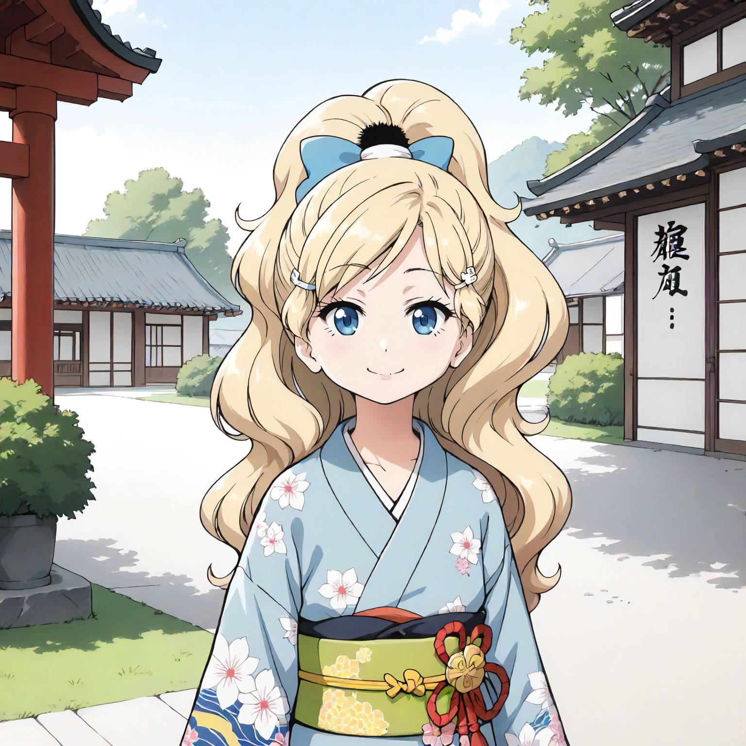 <lora:EPP_MokaChigasakiXLpony002>,
outdoors,
smile,
solo,
MokaChigasaki,1girl,blonde hair,high ponytail,hairclip,hair_ornament,blue eyes,
standing,
print_kimono,