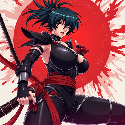 An illustration in the taimanin asagi style of a sexy female ninja