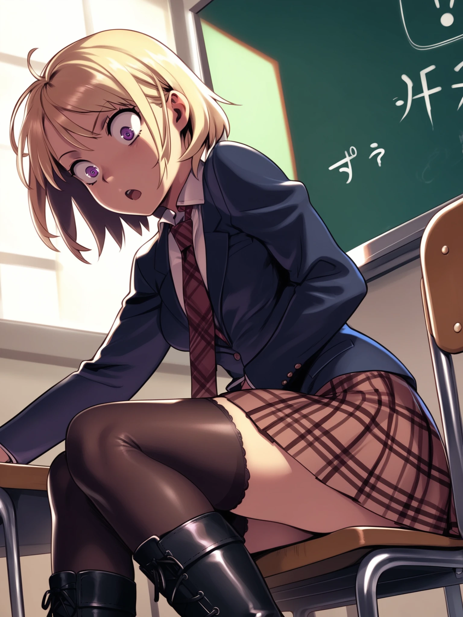 (Masterpiece、high resolution)、(Multiple Girls)、Elementary school girl、8-year-old、Flat Chest、Glasses、short hair、Blonde、Red Eyes、White sticky、Embarrassed look(1 person)Exposed nipples、 紺色の透けているスクール水着 School classroom Standing姿 ダイナミックアングル黒ギャル(Dark Skin:1.2)、(correction:1.1)、(short、small、small:1.2)、Cowgirl、Crouch、Leg spread、(Spread your legs、Open legs、Knee Raising:1.3)、between legs、perineum、Super detailed、Bright colors、Very beautiful detailed anime faces and eyes、It looks straight、;D、Shiny skin、(8K、RAW Photos、Highest quality、masterpiece:1.2)、(非常に詳細な8K壁紙)、shape、Professional Lighting、Sharp focus、Written boundary depth、Crouch、Leg spread、、blazer、between legsズームカメラ、Ass Focus/Hip Focus、Information from below、、black tights。Ass Focus、Standing、blush、Embarrassing、Low - Angle、女の子1 person、Ass Focus/Hip Focus、Information from below、破れた女子高生の極限Low - Angleのお尻を真下から。}}}} #A peek under the skirt。#School classroom。a pregirl,Pull up the skirt,The reveal、panties stick insertion、to be tied up、Spread your legs、saliva、Urine、Exposed nipples、Bedroom、