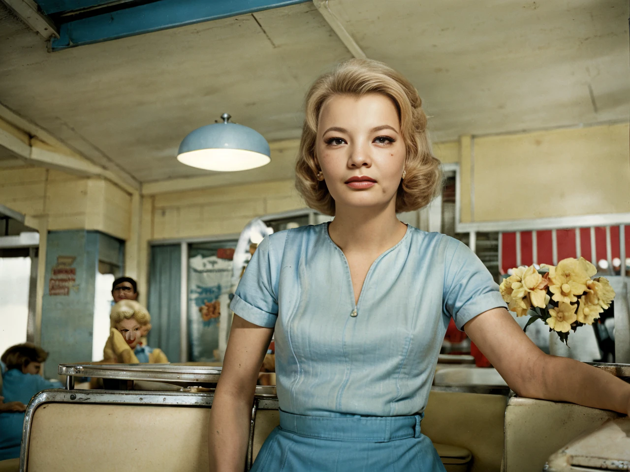 <lora:GenaRowlands:1>a nice photo of gena rowlands as a waitress in a 60s diner. 4k, highest quality, professionally color graded masterpiece