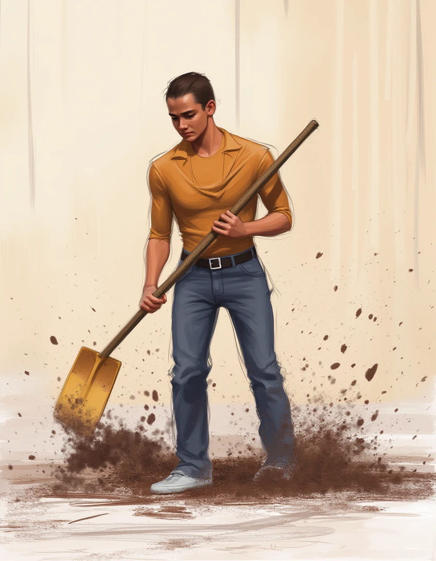 colour concept sketch of a man shoveling, by masterados