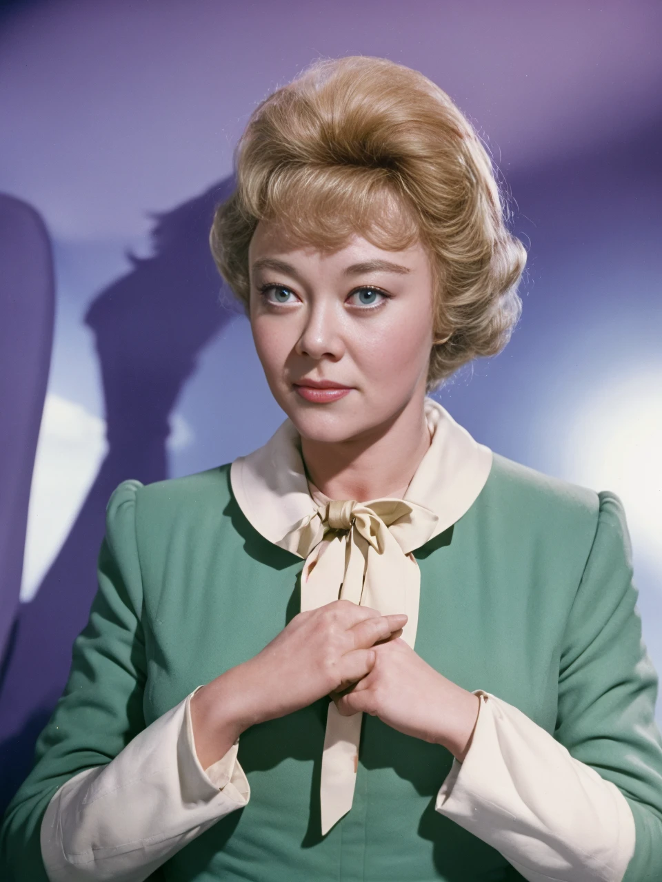 <lora:GlynisJohns:1>a nice photo of glynis johns as a stewardess. 4k, highest quality, professionally color graded masterpiece