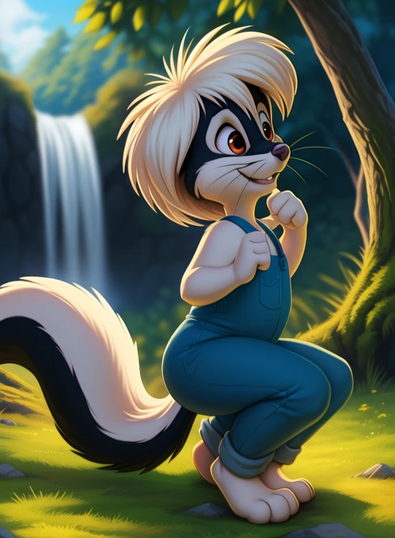 <lora:StinkyTomSawYif:1> StinkyTomSaw, skunk, black and white fur, red eyes, pants with suspenders, chibi,
[  solo, nature, forest, day, clouds, waterfall,  smile,] (solo focus, )   ((cowgirl position,))
(beautiful, aesthetic, perfect, delicate, intricate, saturated colors), masterpiece, digital drawing, best quality,
[by personalami], by smitty g, [[[by Foxovh]]], [[by Ross Tran]]