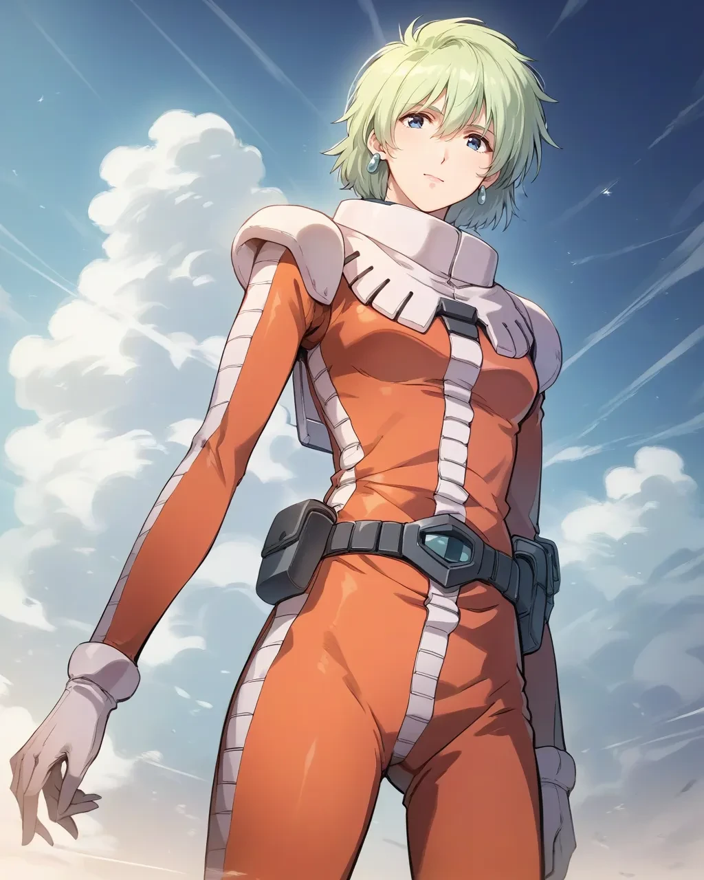 score_9,score_8_up,score_7_up,best quality, 4k, rating_safe, very aesthetic, source_anime,1girl,
<lora:Aina_Sahalin:0.9>,Aina Sahalin,blue eyes,green hair,earrings,short hair,pilot suit,gloves,
dynamic angle,from below,cowboy shot,,