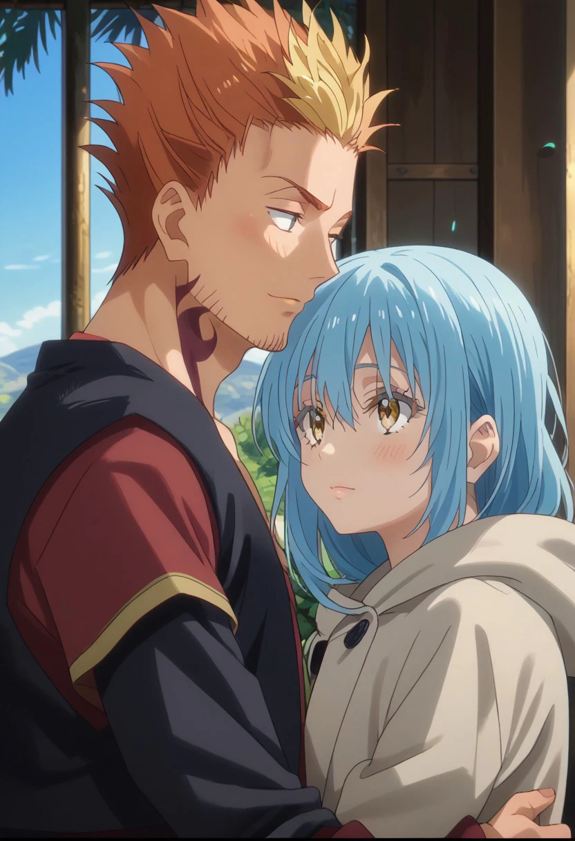 score_9, score_8_up, score_7_up, source_anime, rating_safe, PaulTGRS, 1boy, couple focus, rimuru tempest, 1androgynous, anime screencap, hetero, best friends, hug, cute wallpaper,