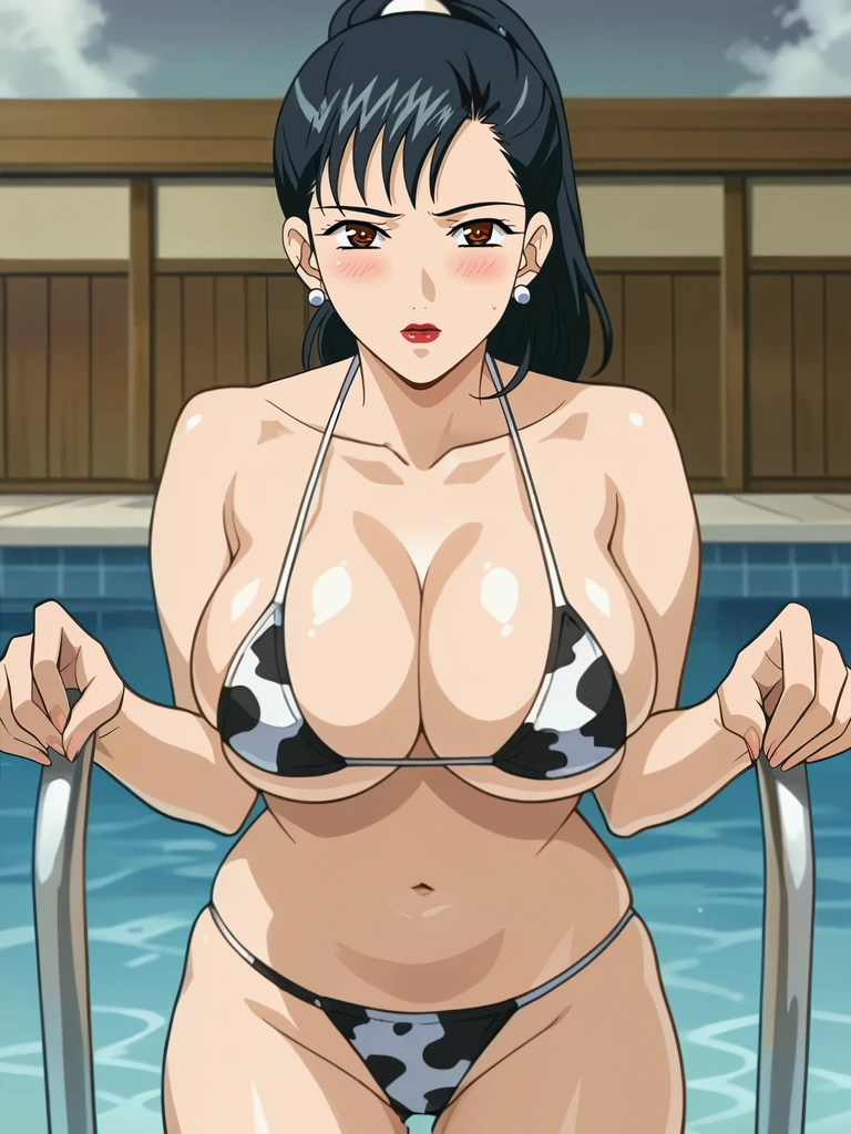 Onohana, Onohana, long hair, Black hair, braid, single braid, (Black Eyes:1.5),
Broken swimsuit, One-piece swimwear, White one-piece swimsuit,
BREAK looking at viewer, Full body,
Outdoor break, Shore,
BREAK (巨作:1.2), Best Quality, high-resolution, unity 8k wallpaper, (illustration:0.8), (Beautiful Detailed Eyes:1.6), extremely detailed face, perfect illumination, highly detailed CG, (perfect hands, perfect anatomy), massive breasts