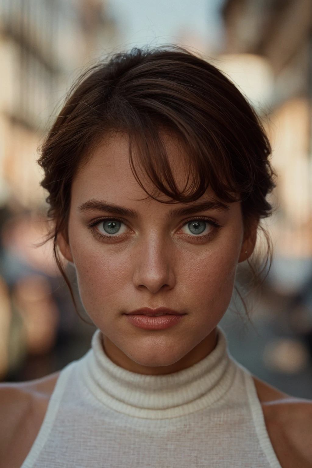 UHD, 8K, ultra detailed, a cinematic photograph of A confident Caucasian woman in her early twenties, with blue eyes and brown hair styled in a beige tone, gazes into the distance with a hint of mystery, clad in a stylish white sweater and tailored gray pants, adorned with a classic leather purse, her pursed lips and Victorian-inspired details adding a touch of alluring mystery, captured in a tight frame by a Sony A7 III full-frame mirrorless camera with soft, natural light illuminating her face and hair against a clean, minimalist background, alluding to the iconic fashion photography of Vogue magazine and evoking the timeless elegance and urban chic aesthetic inspired by the work of Annie Leibovitz and Steven Meisel.  <lora:Cary_Lowell:1> mt-cary, Photorealistic, Hyperrealistic, Hyperdetailed, analog style, soft lighting, subsurface scattering, realistic, heavy shadow, masterpiece, best quality, ultra realistic, 8k, golden ratio, Intricate, High Detail, film photography, soft focus, detailed skin texture, (blush:0.2), (goosebumps:0.3), subsurface scattering, beautiful lighting, great composition